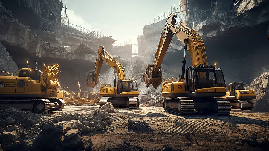 3 Bager in einer Großbaustelle