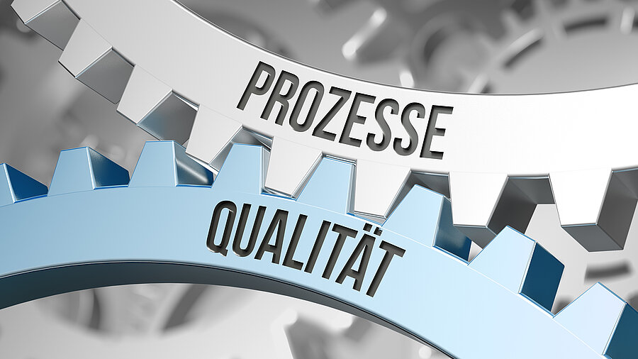 Zwei ineinandergreifende Zahnräder mit Prozesse und Qualiität